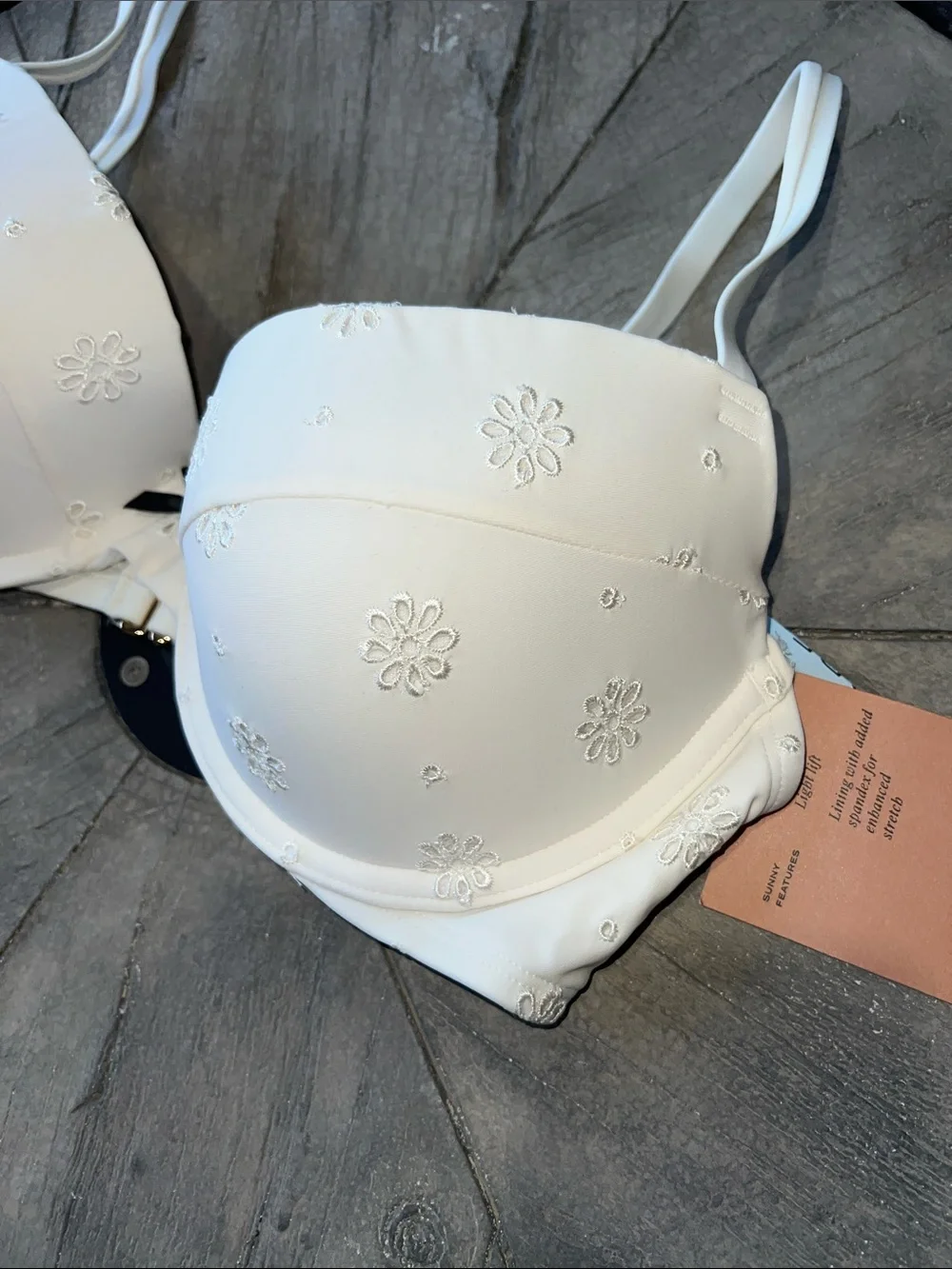 Shade & Shore off White Embroidered Push-Up Swim Bra 34D BT